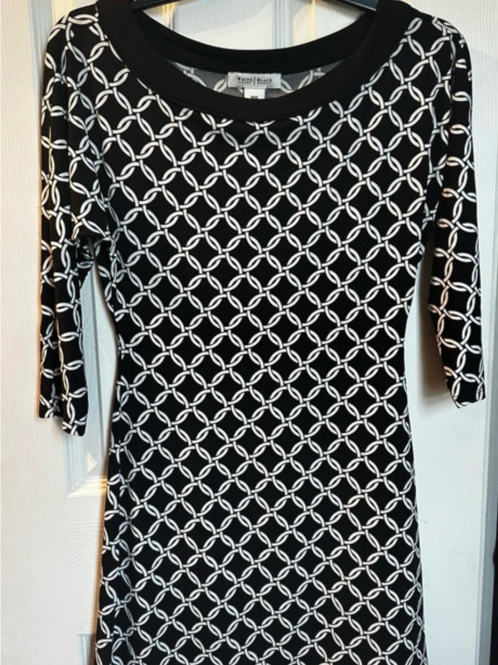 White House Black Market Black Dress with White Chain-Print